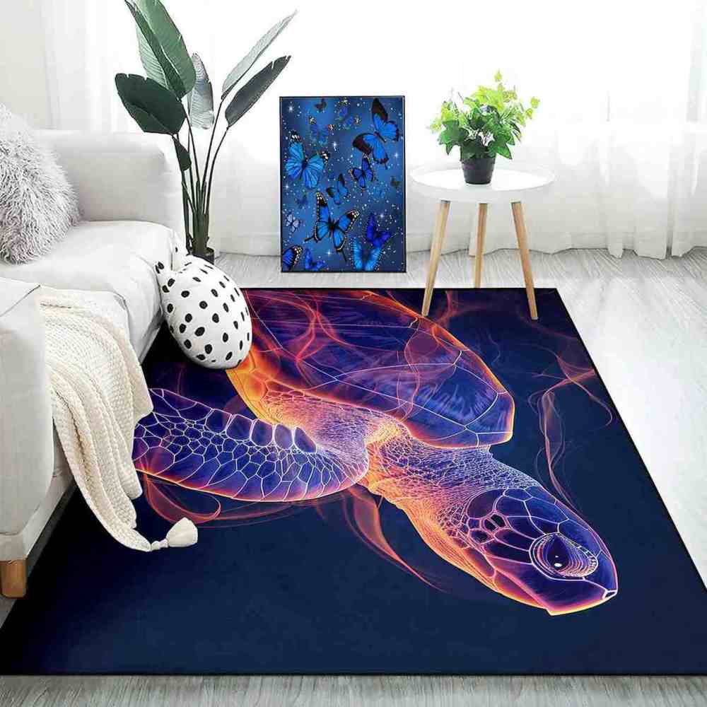 Abstract Vivid Line Sea Turtle Rug Upgrade Ultra Non-Slip Teen Room | CozyLil
