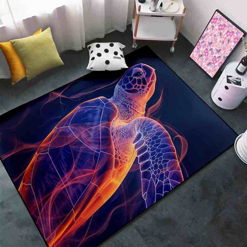 Abstract Vivid Line Sea Turtle Rug Upgrade Ultra Non-Slip Teen Room | CozyLil