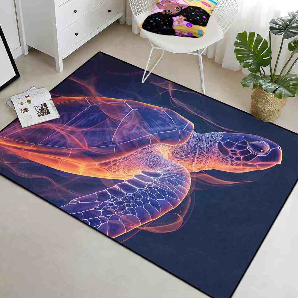 Abstract Vivid Line Sea Turtle Rug Upgrade Ultra Non-Slip Teen Room | CozyLil