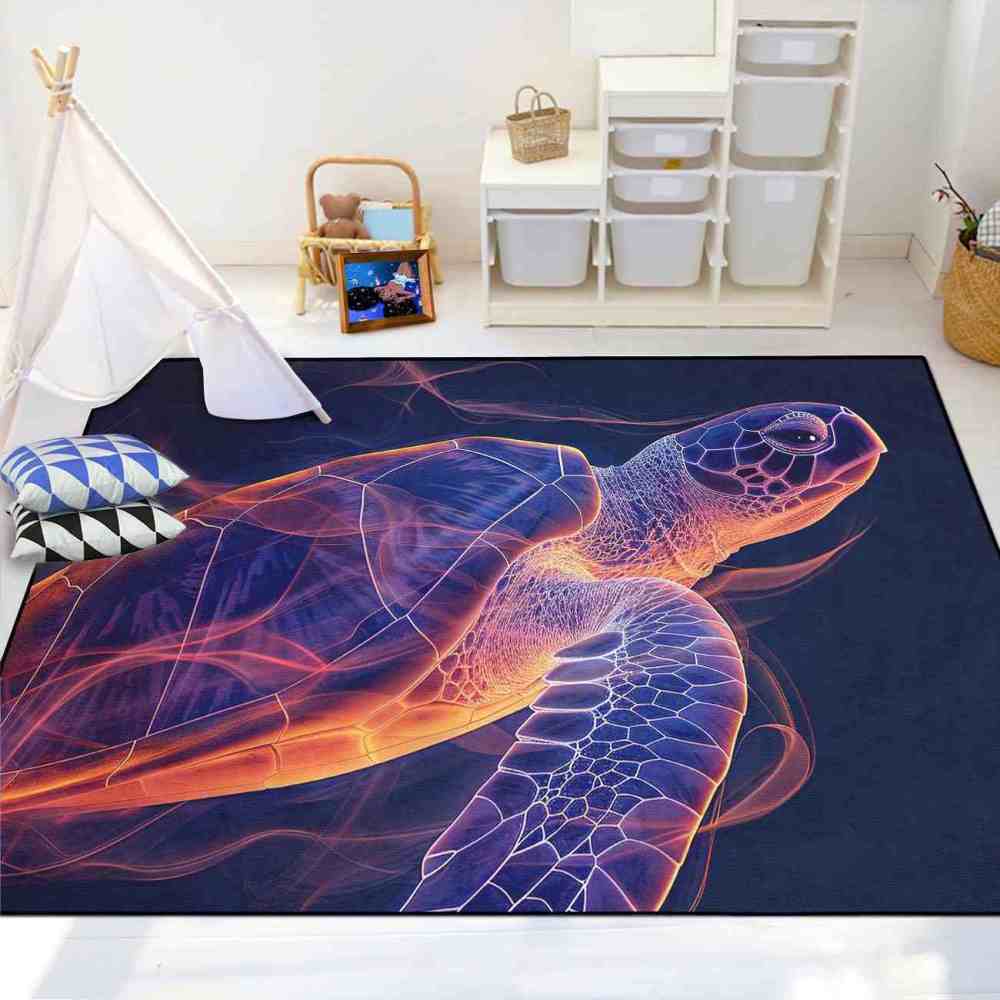 Abstract Vivid Line Sea Turtle Rug Upgrade Ultra Non-Slip Teen Room | CozyLil