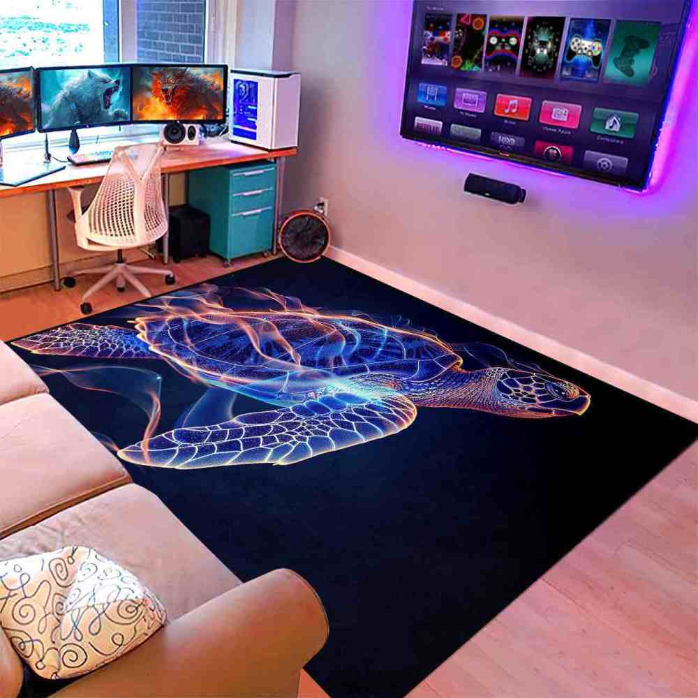 Dynamic Graphic Sea Turtle Gamer Rug Upgrade Ultra Non-Slip Backing | CozyLil