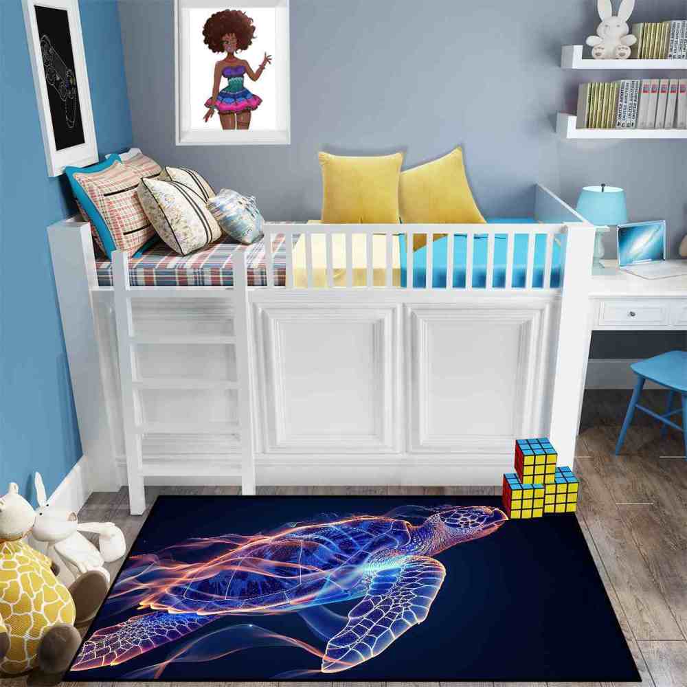Dynamic Graphic Sea Turtle Gamer Rug Upgrade Ultra Non-Slip Backing | CozyLil