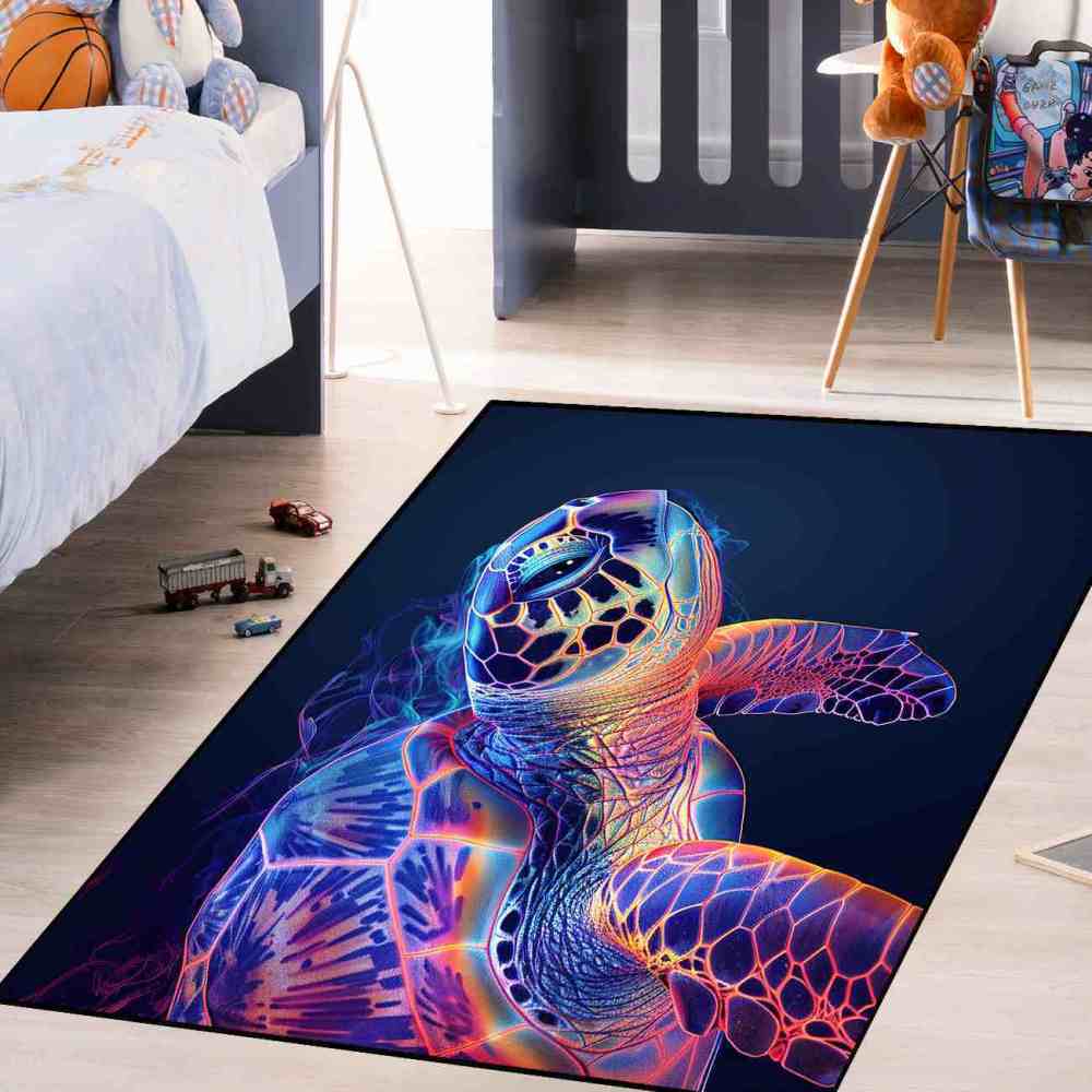 Abstract Vivid Sea Turtle Boys Bedroom Area Rug Upgrade Ultra Non-Slip | CozyLil