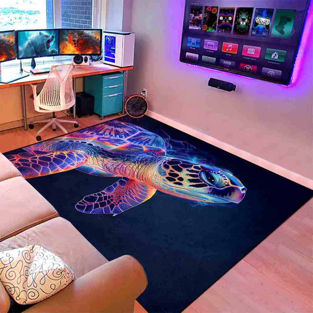 Abstract Vivid Sea Turtle Boys Bedroom Area Rug Upgrade Ultra Non-Slip | CozyLil