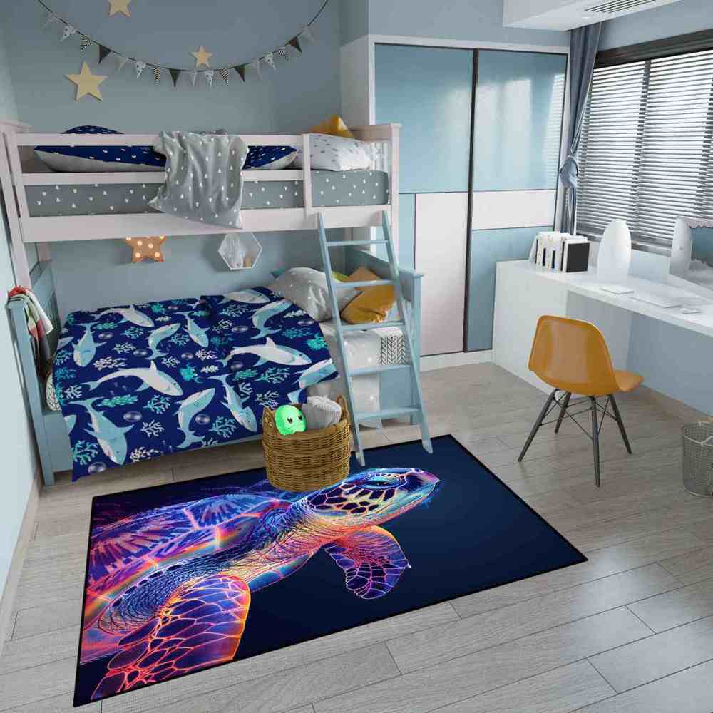 Abstract Vivid Sea Turtle Boys Bedroom Area Rug Upgrade Ultra Non-Slip | CozyLil