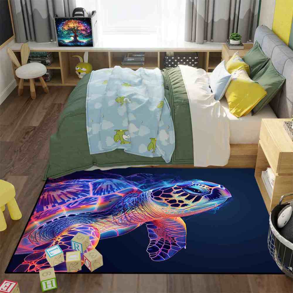 Abstract Vivid Sea Turtle Boys Bedroom Area Rug Upgrade Ultra Non-Slip | CozyLil