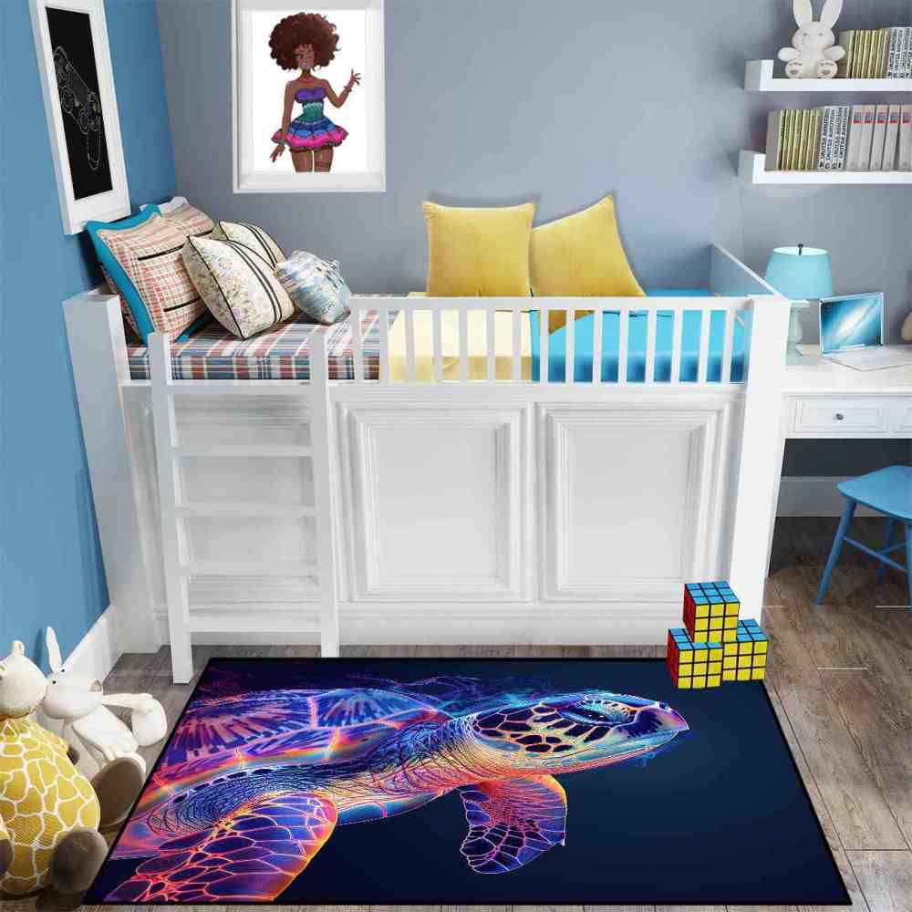 Abstract Vivid Sea Turtle Boys Bedroom Area Rug Upgrade Ultra Non-Slip | CozyLil