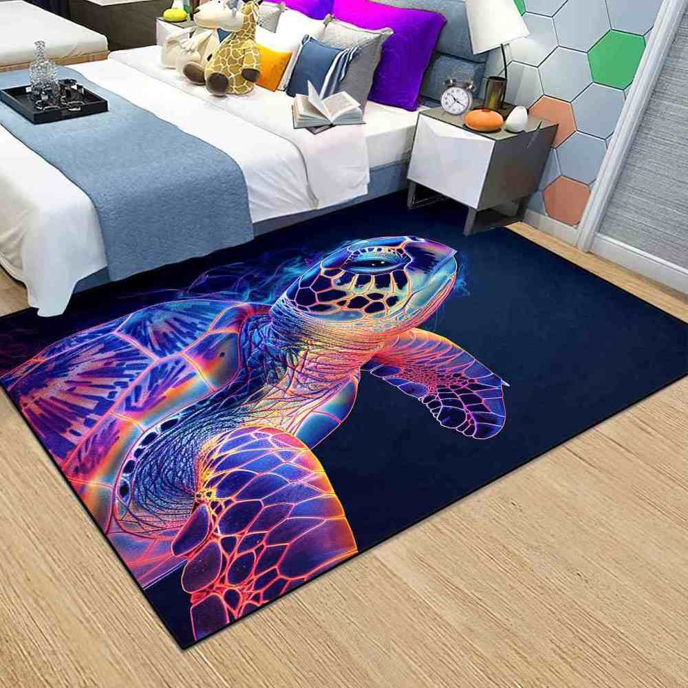 Abstract Vivid Sea Turtle Boys Bedroom Area Rug Upgrade Ultra Non-Slip | CozyLil