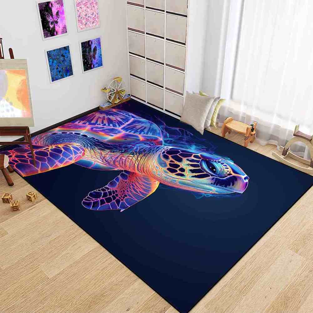 Abstract Vivid Sea Turtle Boys Bedroom Area Rug Upgrade Ultra Non-Slip | CozyLil