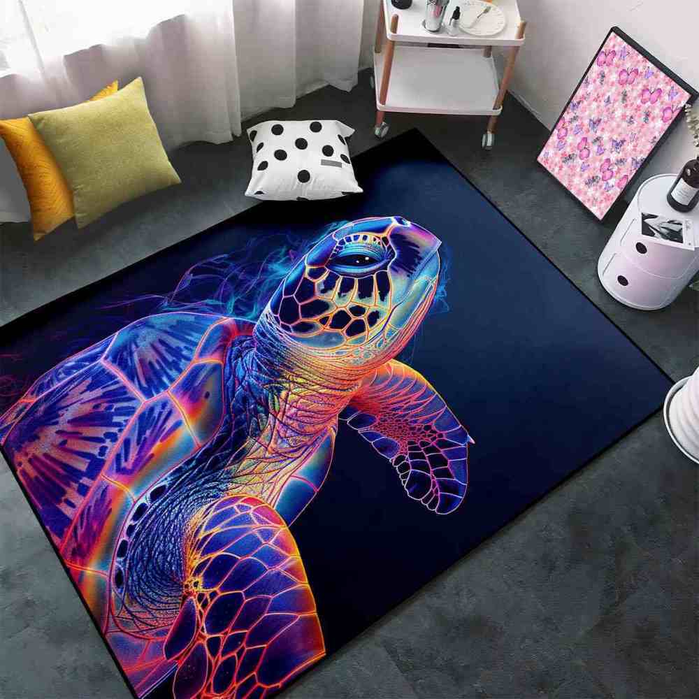 Abstract Vivid Sea Turtle Boys Bedroom Area Rug Upgrade Ultra Non-Slip | CozyLil