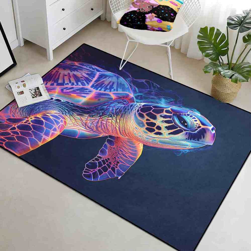 Abstract Vivid Sea Turtle Boys Bedroom Area Rug Upgrade Ultra Non-Slip | CozyLil
