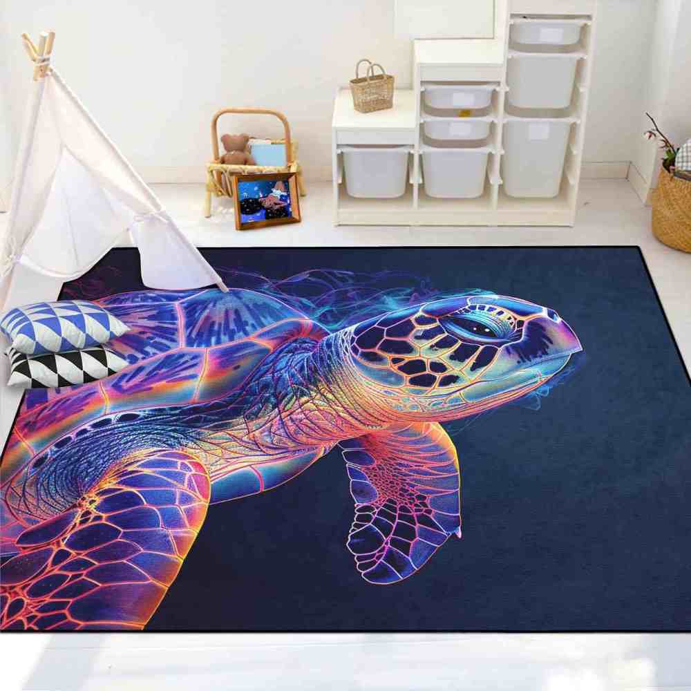 Abstract Vivid Sea Turtle Boys Bedroom Area Rug Upgrade Ultra Non-Slip | CozyLil