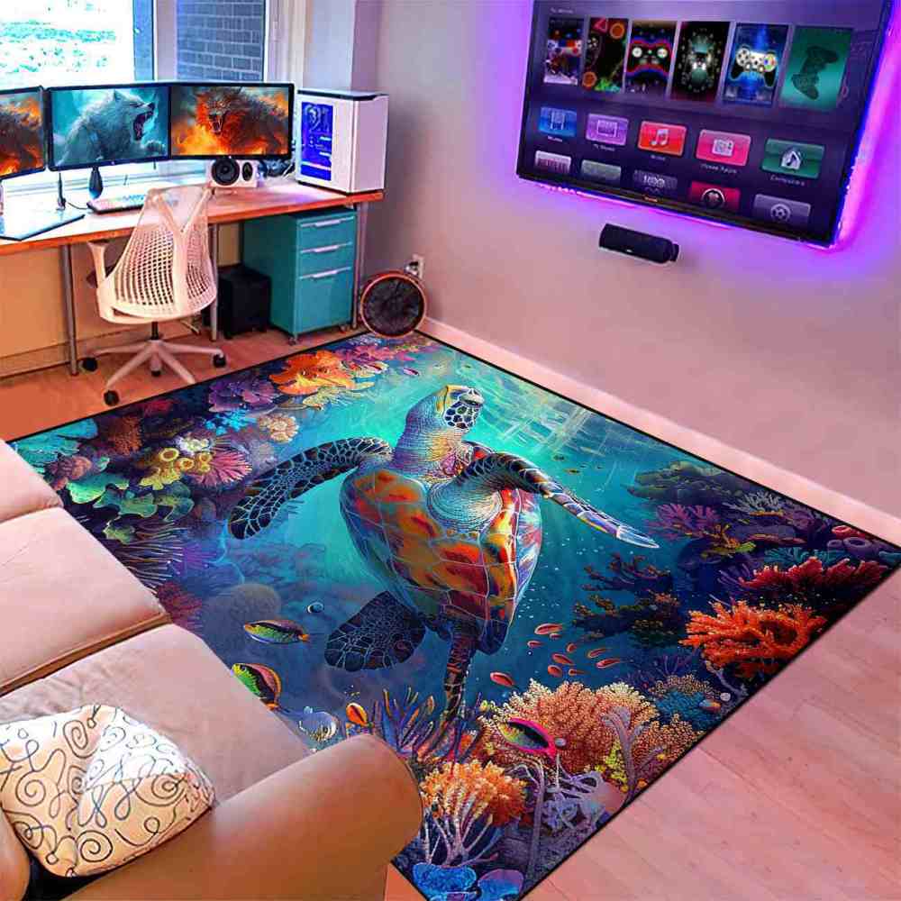 Vivid Tropical Sea Turtle Teen Bedroom Rug Upgrade Ultra Non-Slip | CozyLil