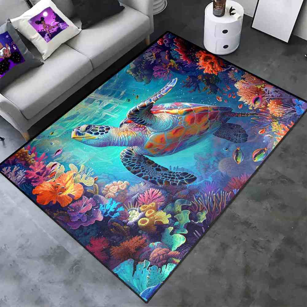 Vivid Tropical Sea Turtle Teen Bedroom Rug Upgrade Ultra Non-Slip | CozyLil