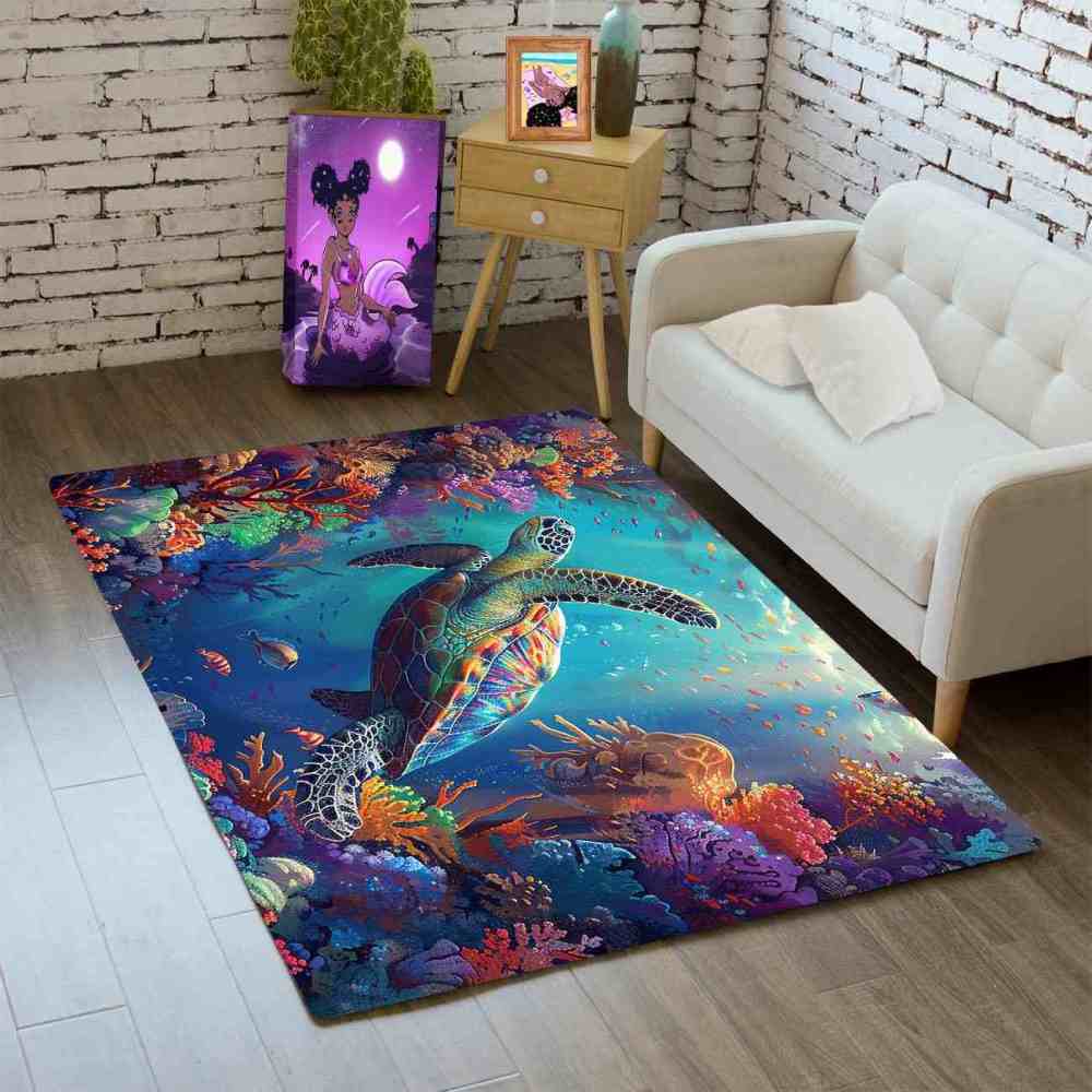 Sunlit Ocean Sea Turtle Nursery Floor Mat Upgrade Ultra Non-Slip | CozyLil
