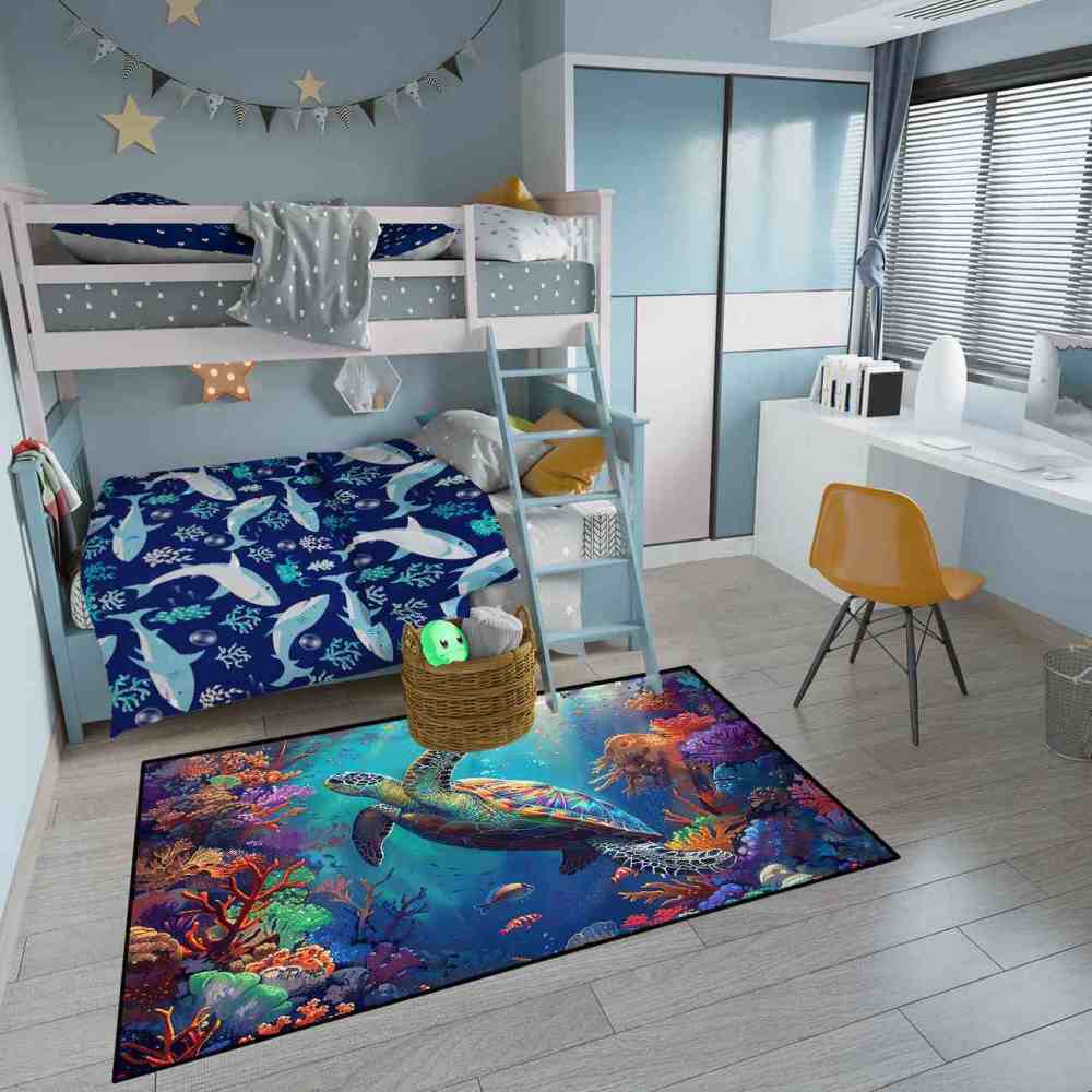 Sunlit Ocean Sea Turtle Nursery Floor Mat Upgrade Ultra Non-Slip | CozyLil