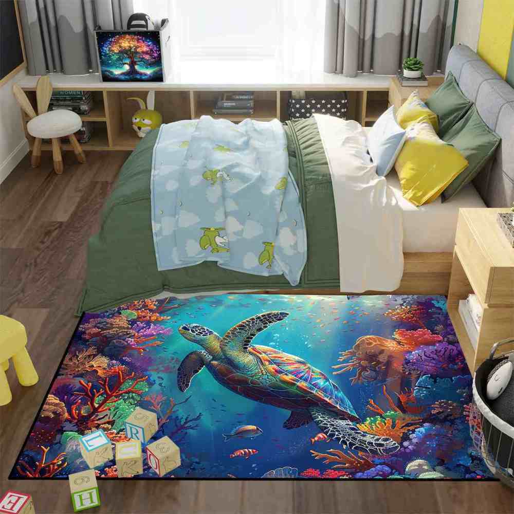 Sunlit Ocean Sea Turtle Nursery Floor Mat Upgrade Ultra Non-Slip | CozyLil