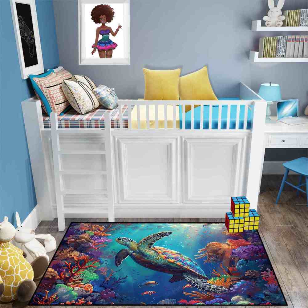 Sunlit Ocean Sea Turtle Nursery Floor Mat Upgrade Ultra Non-Slip | CozyLil