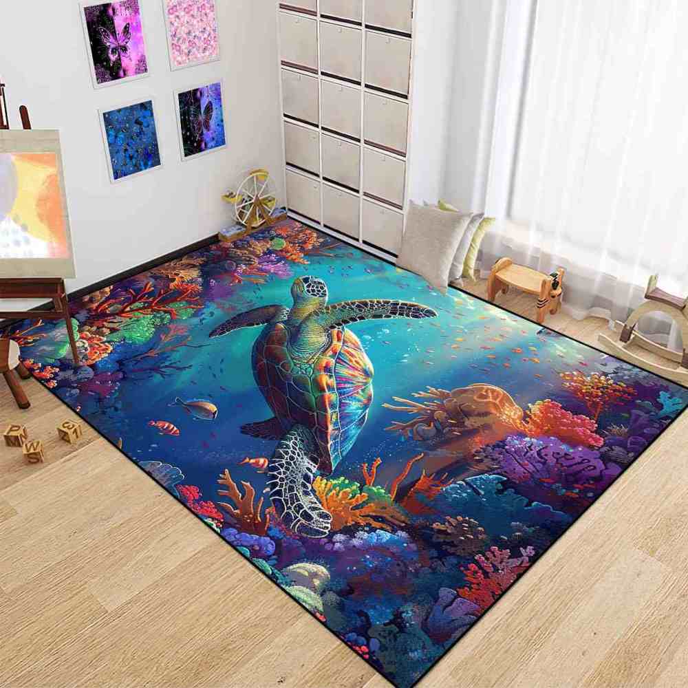 Sunlit Ocean Sea Turtle Nursery Floor Mat Upgrade Ultra Non-Slip | CozyLil