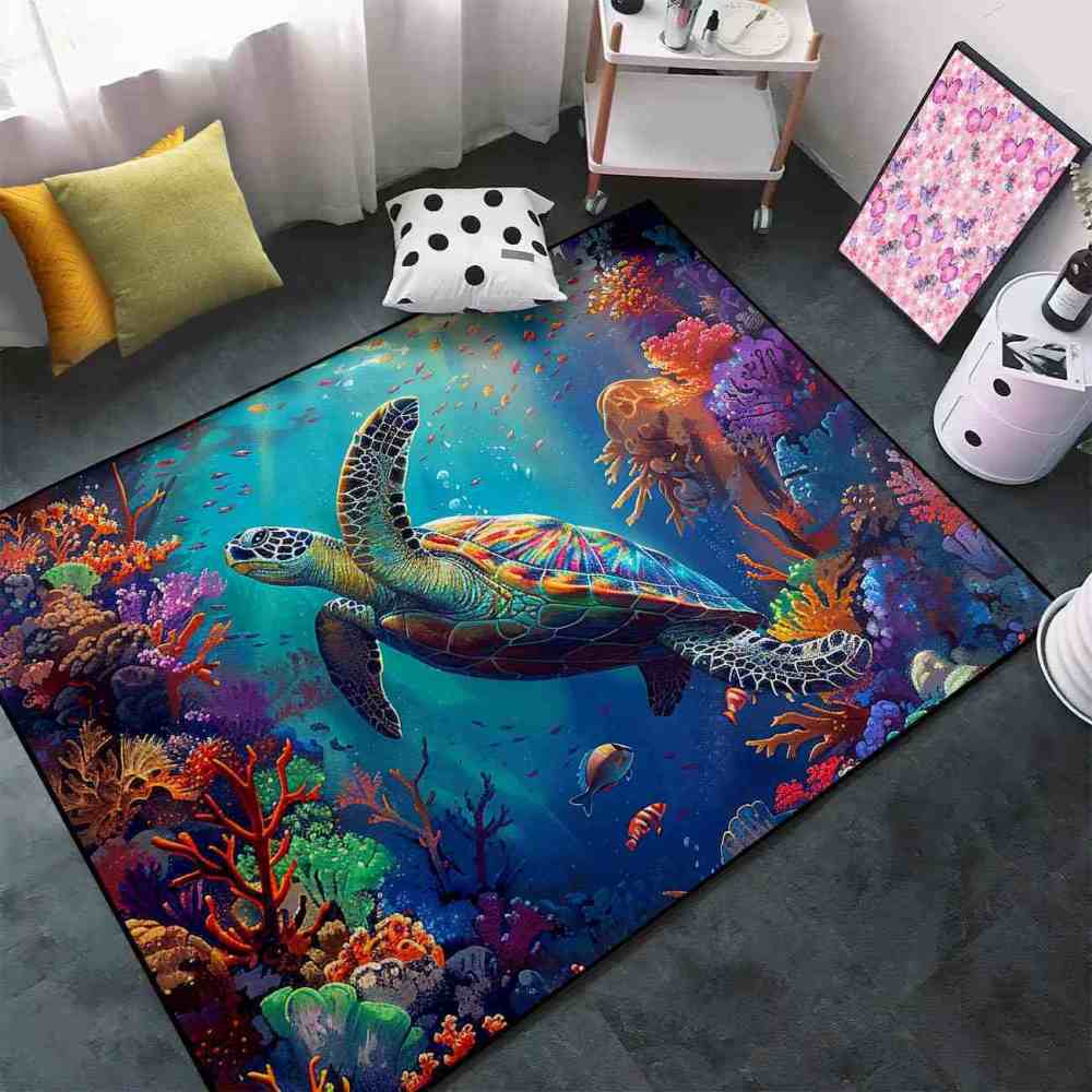 Sunlit Ocean Sea Turtle Nursery Floor Mat Upgrade Ultra Non-Slip | CozyLil