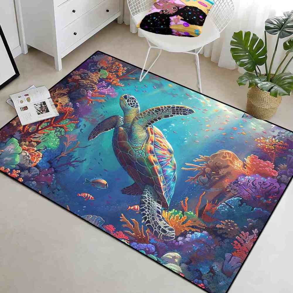 Sunlit Ocean Sea Turtle Nursery Floor Mat Upgrade Ultra Non-Slip | CozyLil