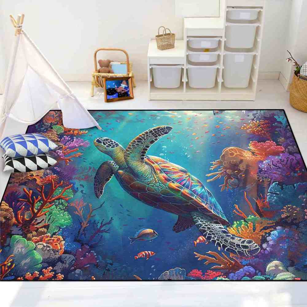Sunlit Ocean Sea Turtle Nursery Floor Mat Upgrade Ultra Non-Slip | CozyLil