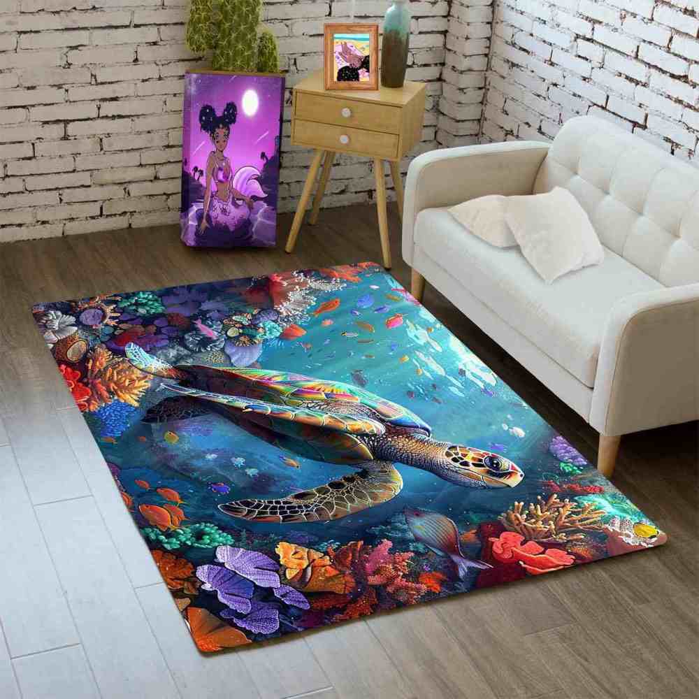 Deep Sea Fish & Turtle Toddler Play Rug Upgrade Ultra Non-Slip | CozyLil