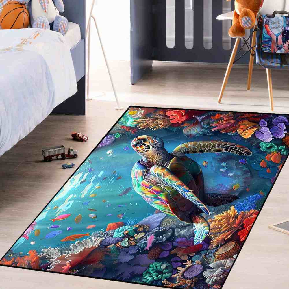 Deep Sea Fish & Turtle Toddler Play Rug Upgrade Ultra Non-Slip | CozyLil