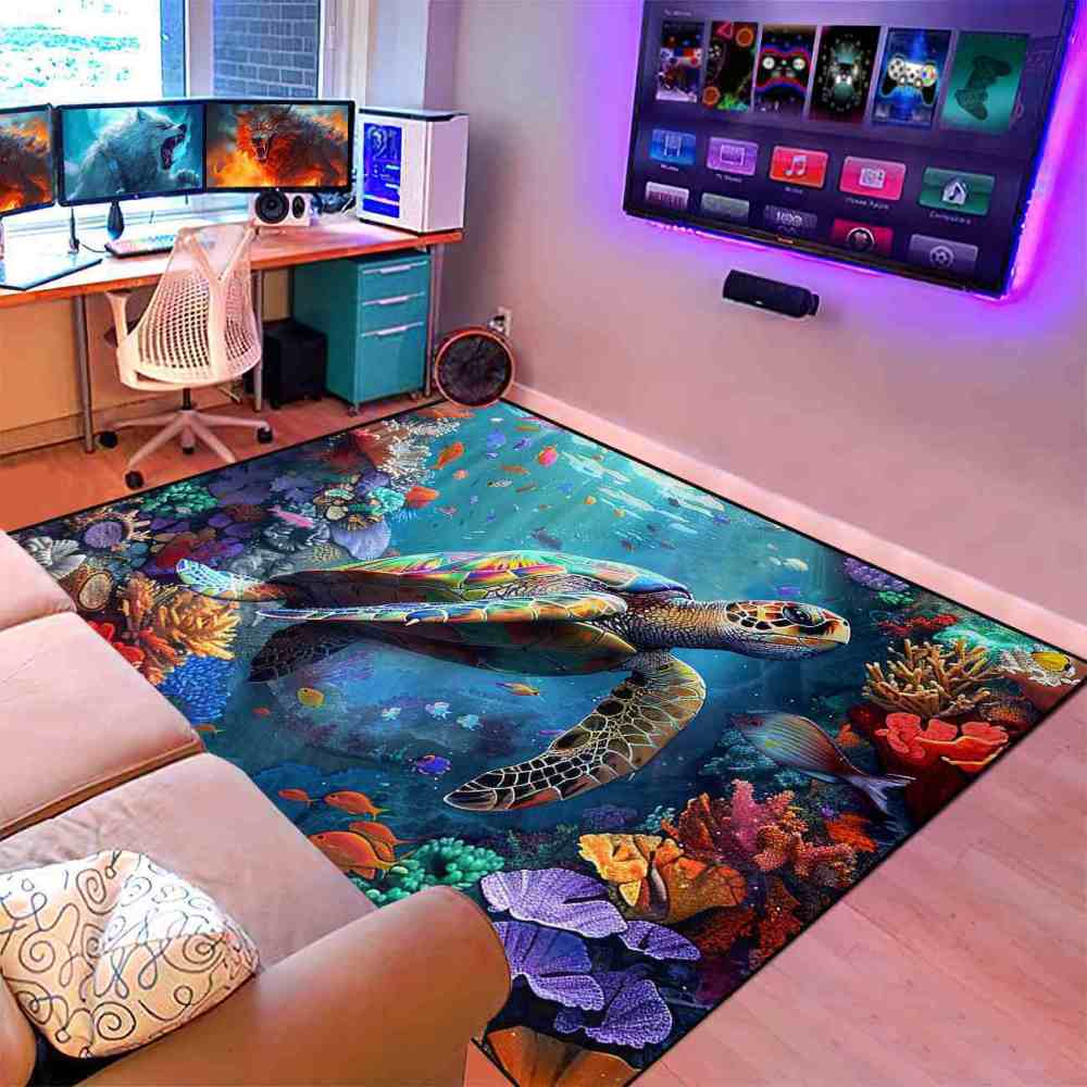 Deep Sea Fish & Turtle Toddler Play Rug Upgrade Ultra Non-Slip | CozyLil