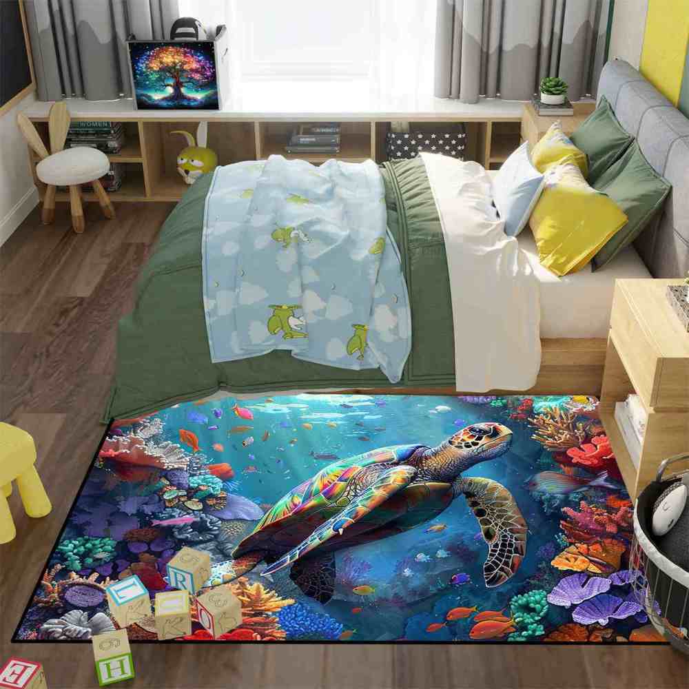 Deep Sea Fish & Turtle Toddler Play Rug Upgrade Ultra Non-Slip | CozyLil