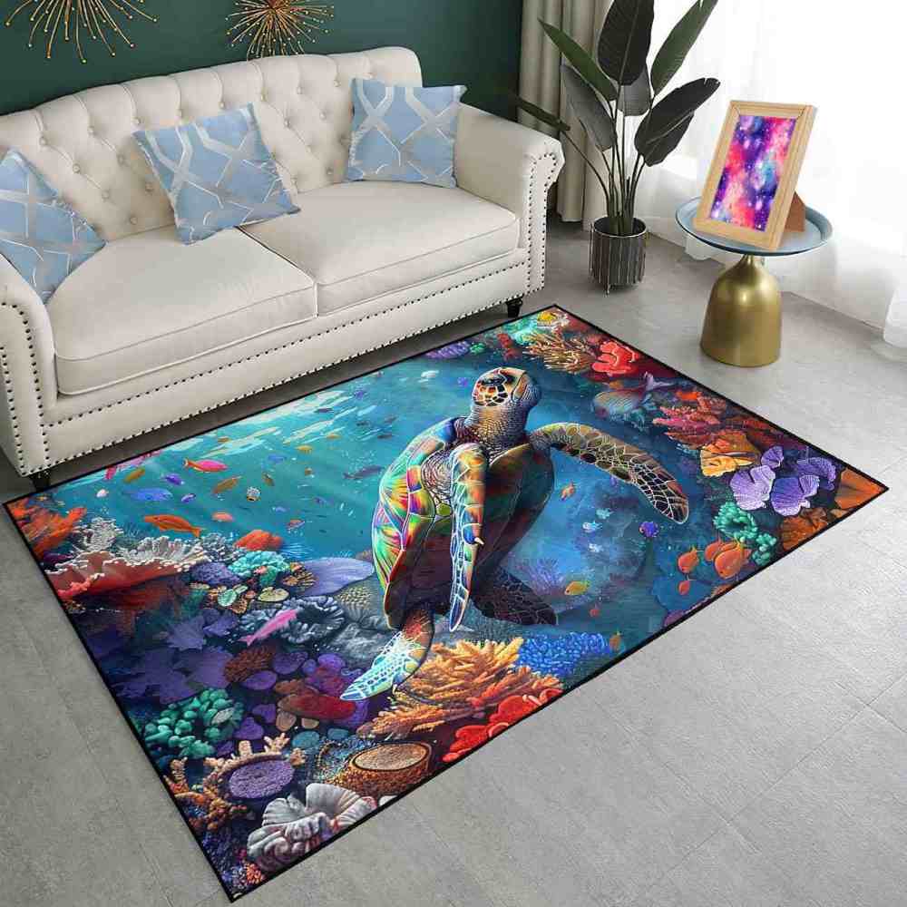 Deep Sea Fish & Turtle Toddler Play Rug Upgrade Ultra Non-Slip | CozyLil