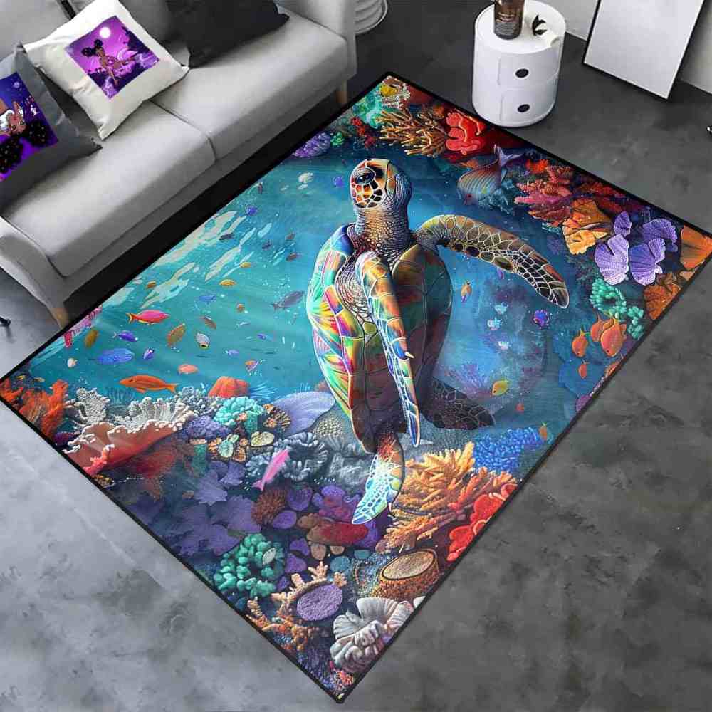 Deep Sea Fish & Turtle Toddler Play Rug Upgrade Ultra Non-Slip | CozyLil