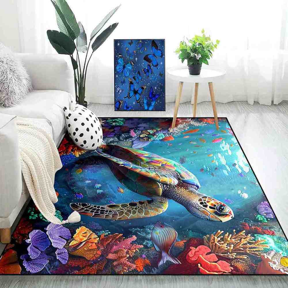 Deep Sea Fish & Turtle Toddler Play Rug Upgrade Ultra Non-Slip | CozyLil