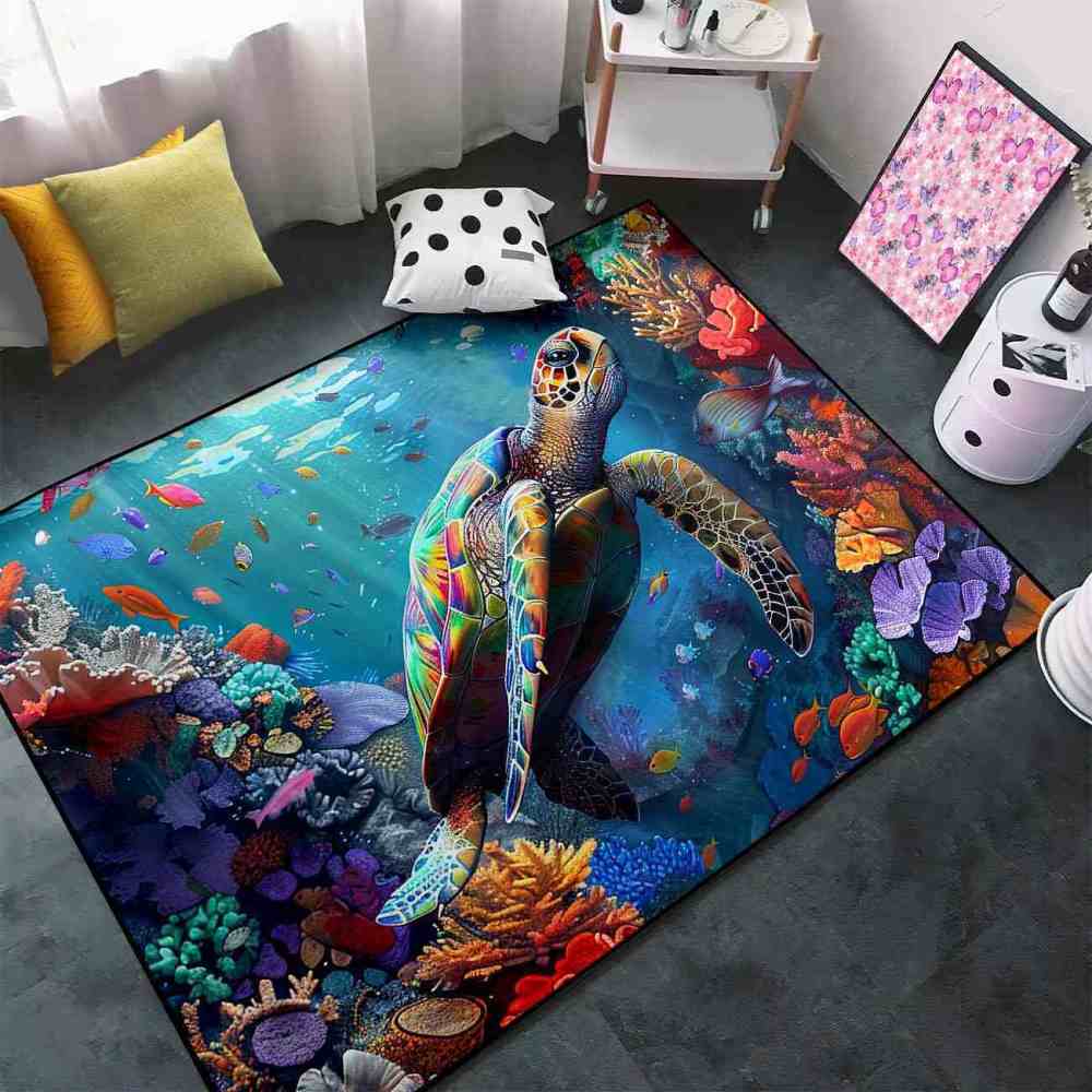 Deep Sea Fish & Turtle Toddler Play Rug Upgrade Ultra Non-Slip | CozyLil