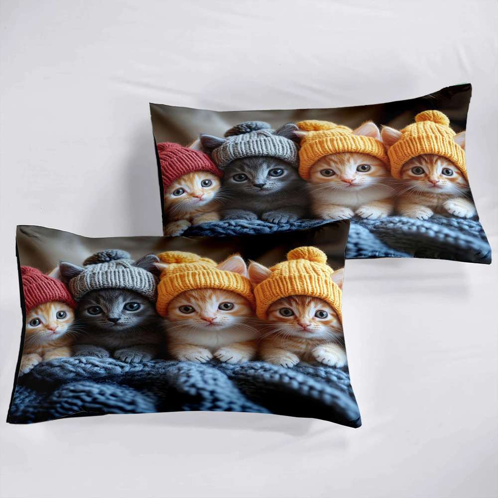 Winter Beanie Kittens Comforter Set Kids Bedroom Bedding | CozyLil