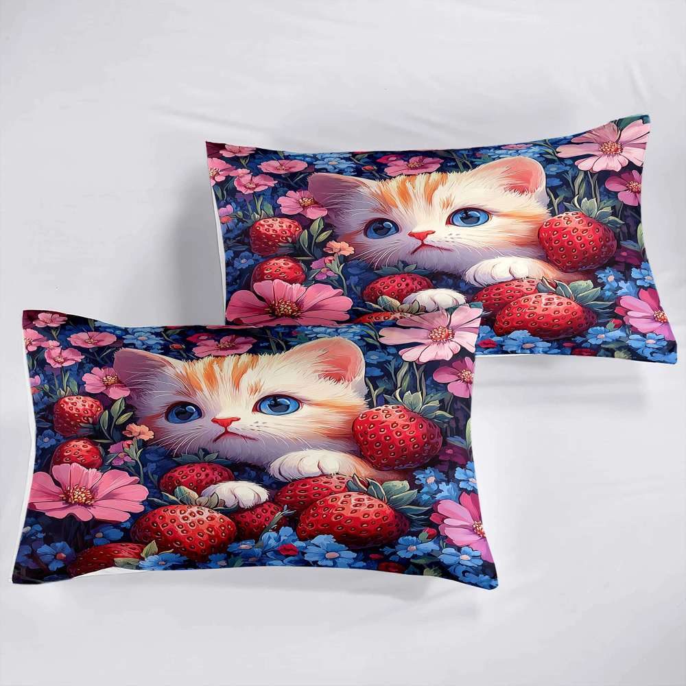 Strawberry Garden Kitten Comforter Set Girls Room | CozyLil