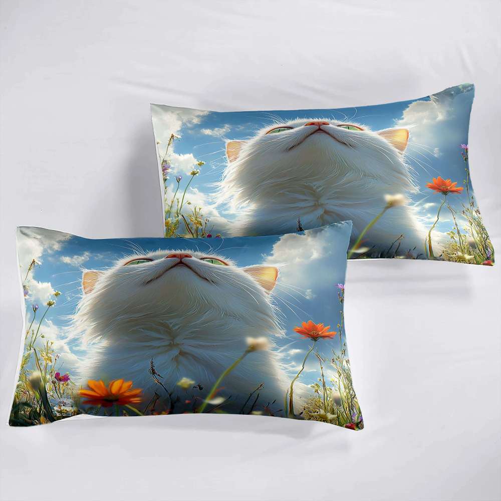 Fluffy Cloud Cat Comforter Set Sky Blue Bedding | CozyLil