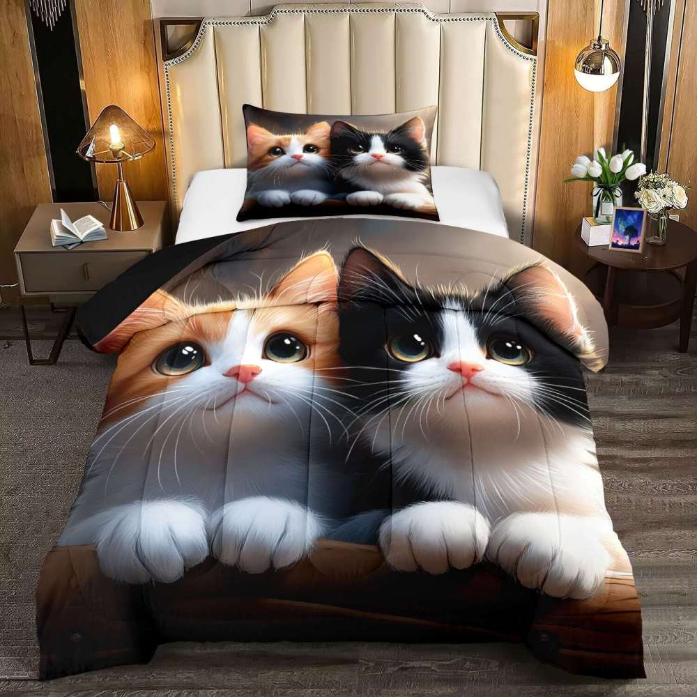 Big Eyed Staring Kittens Comforter Set Animal Bedding | CozyLil