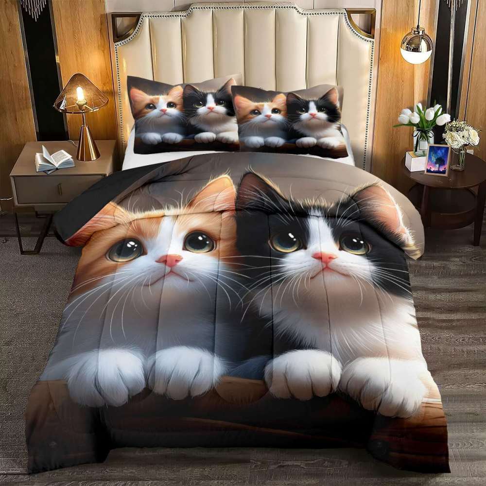 Big Eyed Staring Kittens Comforter Set Animal Bedding | CozyLil
