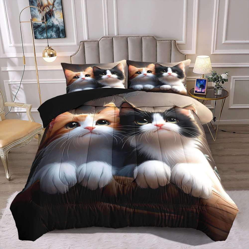 Big Eyed Staring Kittens Comforter Set Animal Bedding | CozyLil