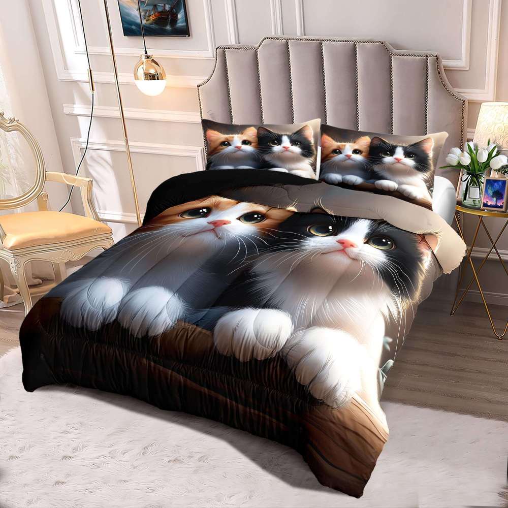 Big Eyed Staring Kittens Comforter Set Animal Bedding | CozyLil