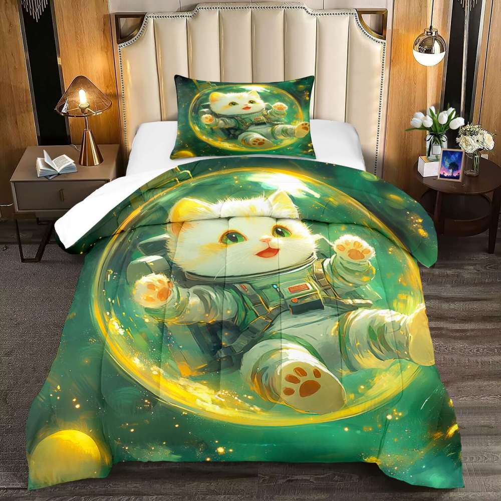 Outer Space Astronaut Cat Comforter Set Boys Bedding | CozyLil