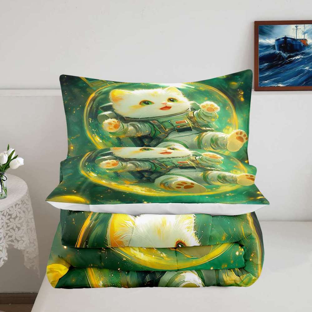 Outer Space Astronaut Cat Comforter Set Boys Bedding | CozyLil