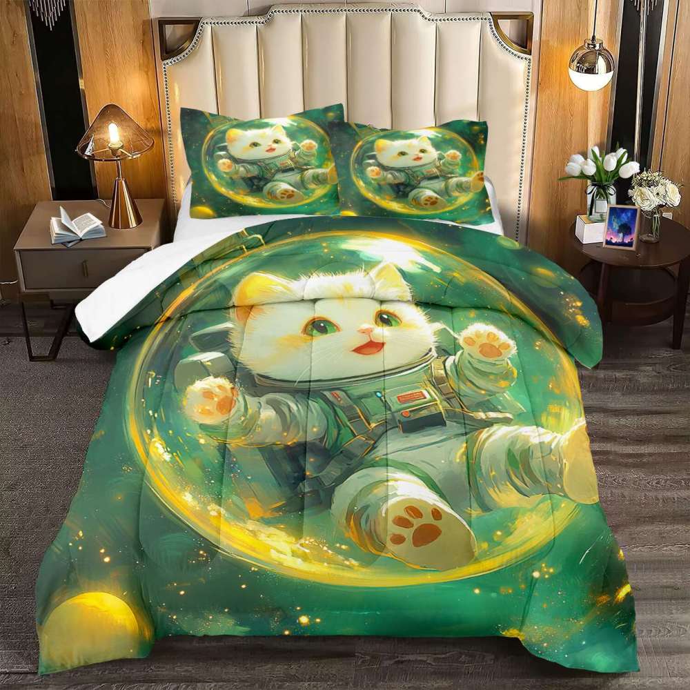 Outer Space Astronaut Cat Comforter Set Boys Bedding | CozyLil