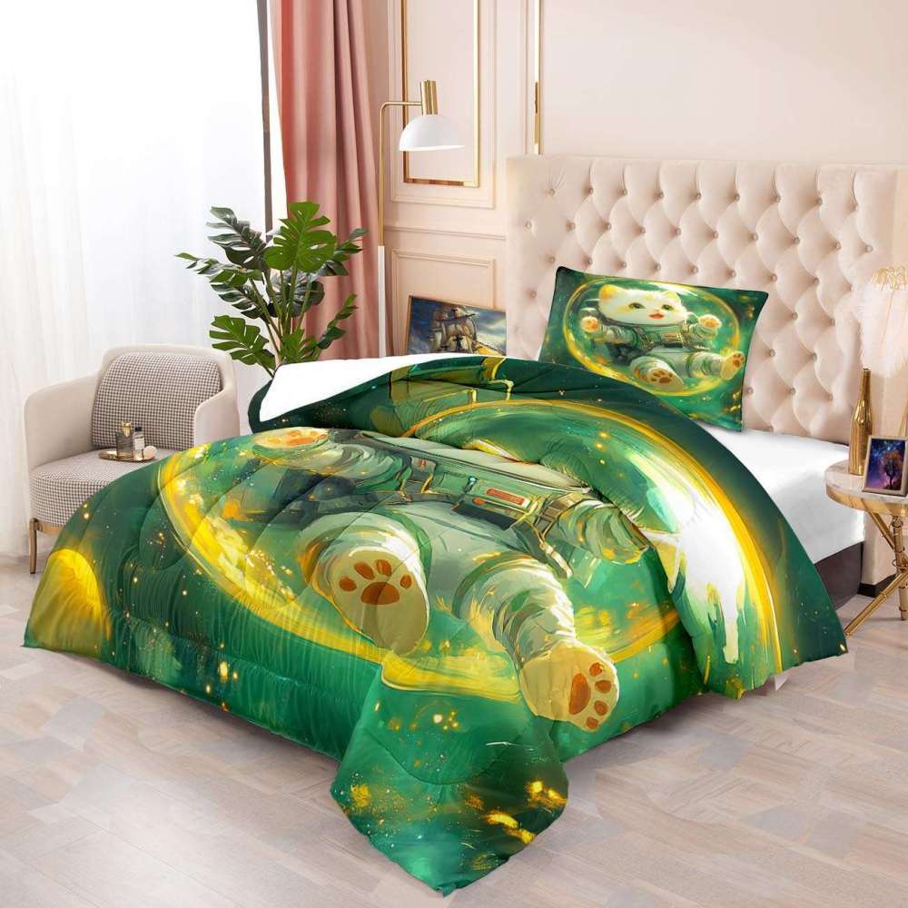 Outer Space Astronaut Cat Comforter Set Boys Bedding | CozyLil