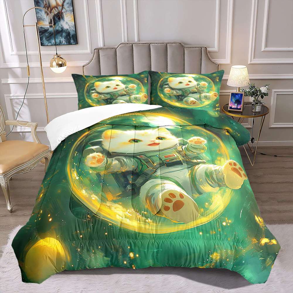 Outer Space Astronaut Cat Comforter Set Boys Bedding | CozyLil