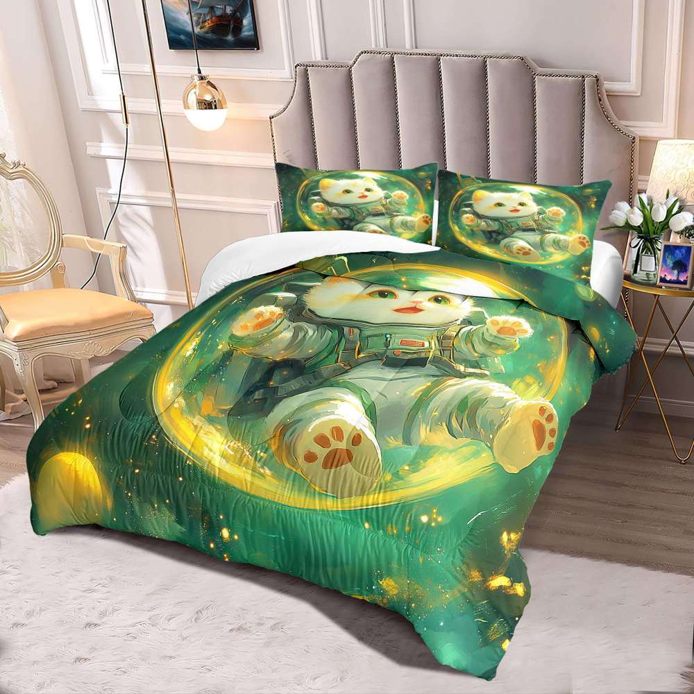 Outer Space Astronaut Cat Comforter Set Boys Bedding | CozyLil