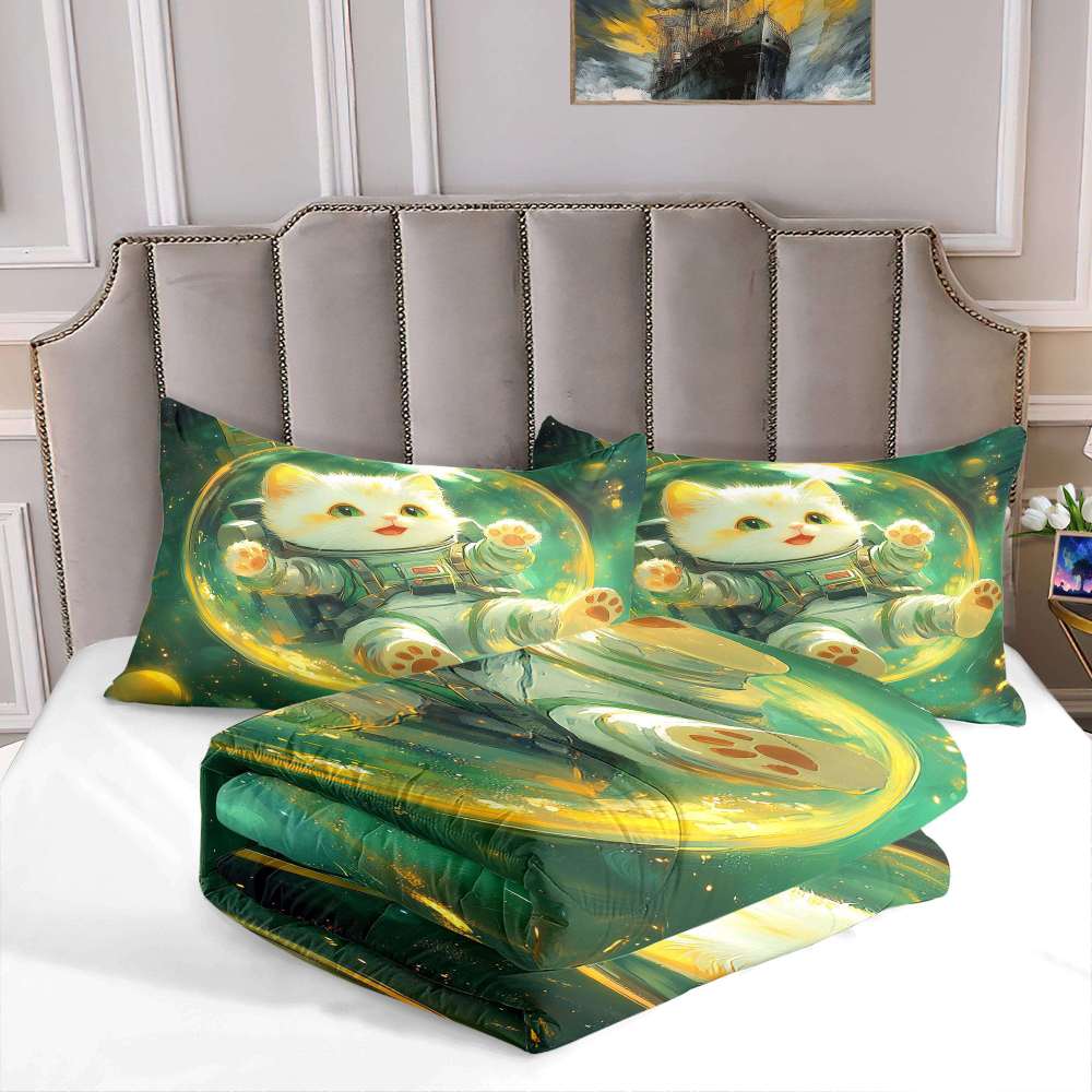 Outer Space Astronaut Cat Comforter Set Boys Bedding | CozyLil