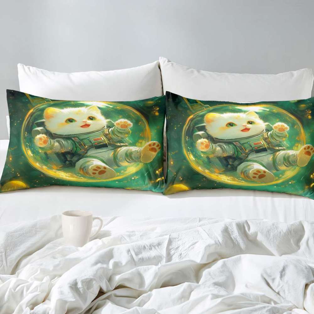 Outer Space Astronaut Cat Comforter Set Boys Bedding | CozyLil