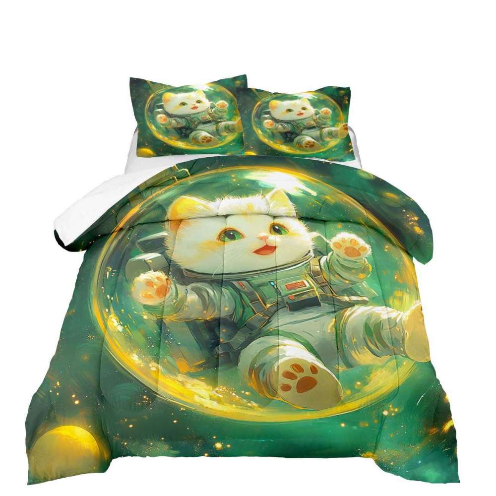 Outer Space Astronaut Cat Comforter Set Boys Bedding | CozyLil